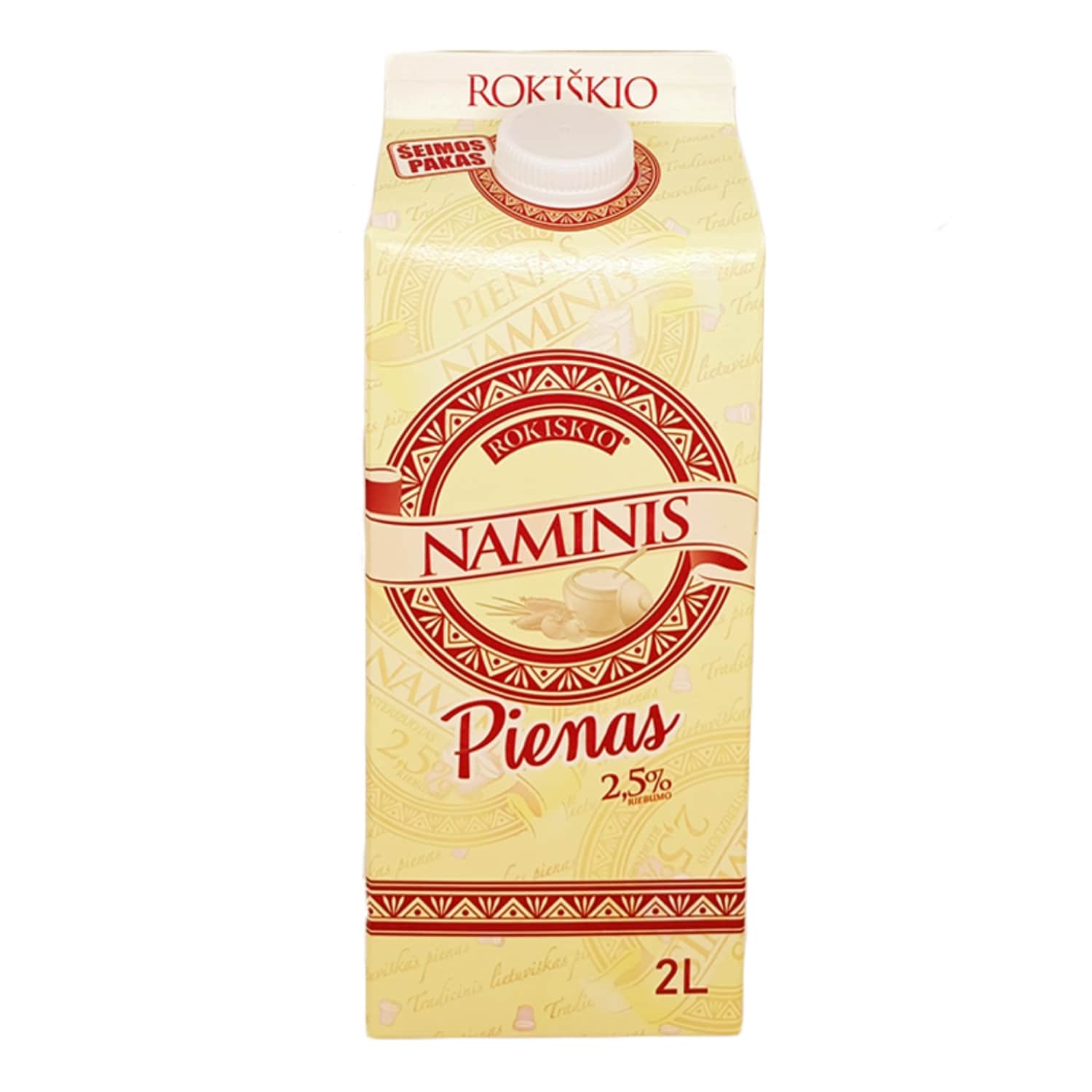 ROKIŠKIO НАТУРАЛЬНОЕ молоко, 2,5 % жира, 2 л