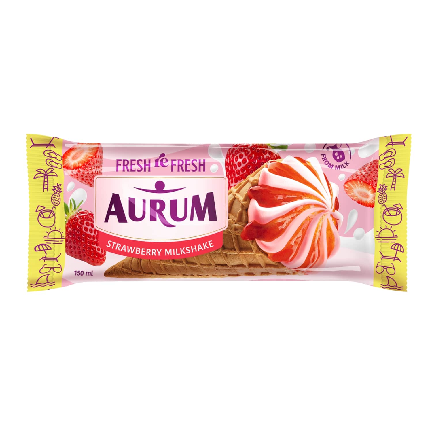 Молочный клубничный пломбир AURUM, 150 мл / 98 г