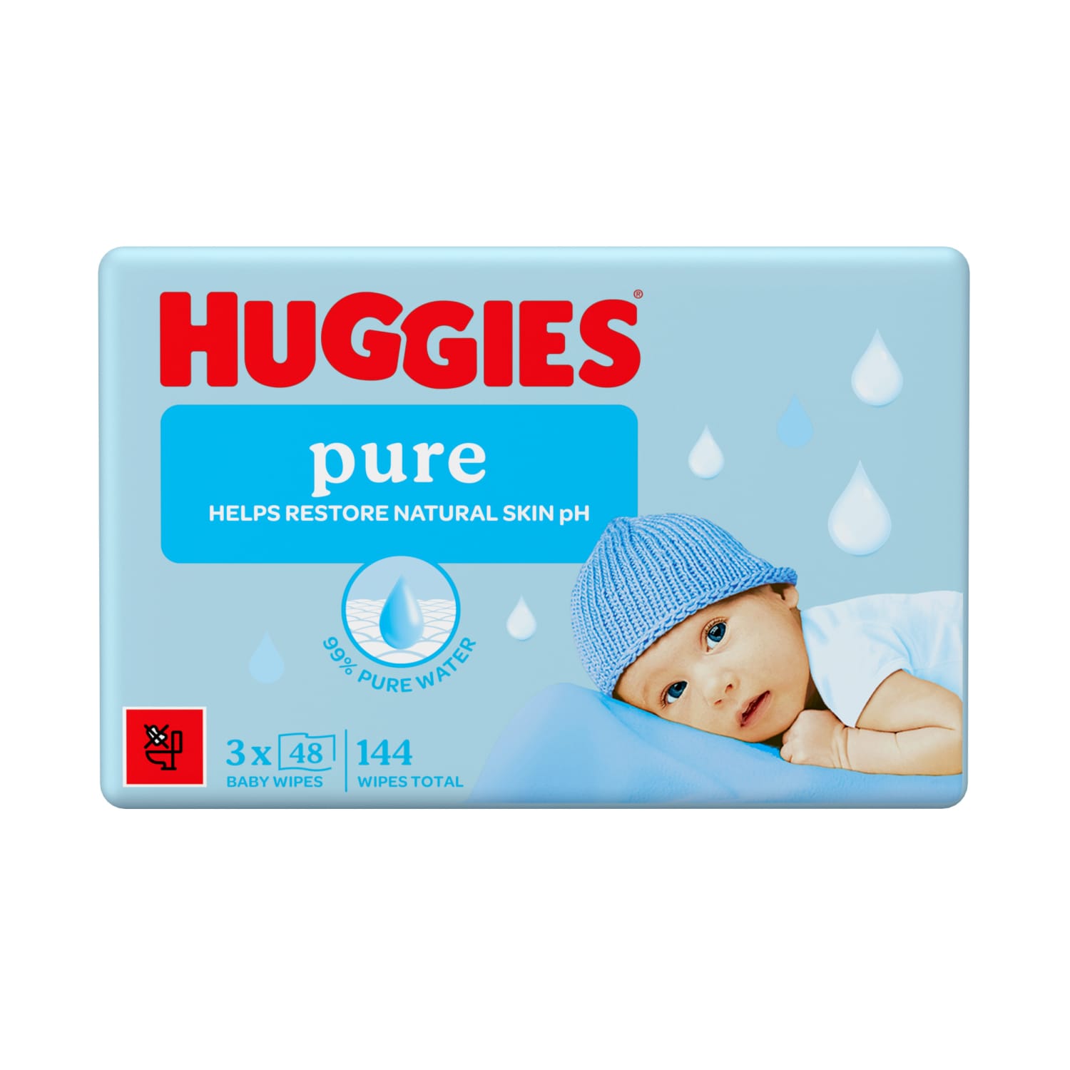 Drėgnos servetėlės HUGGIES PURE, 3 x 48 vnt.