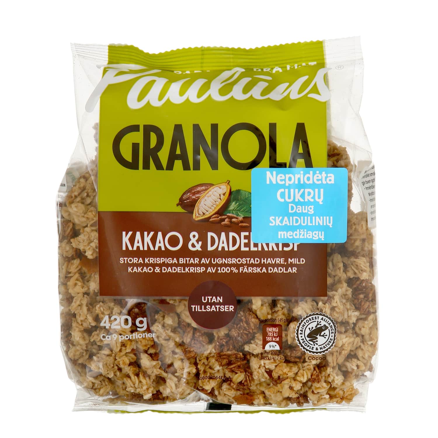 Granola with cocoa and date syrup PAULUNS, 420 g