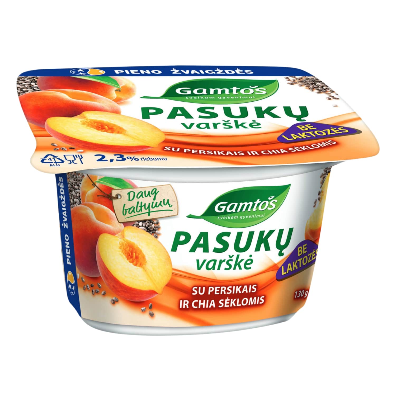 Buttermilk cottage cheese with peaches GAMTOS, 2.3%, 130 g