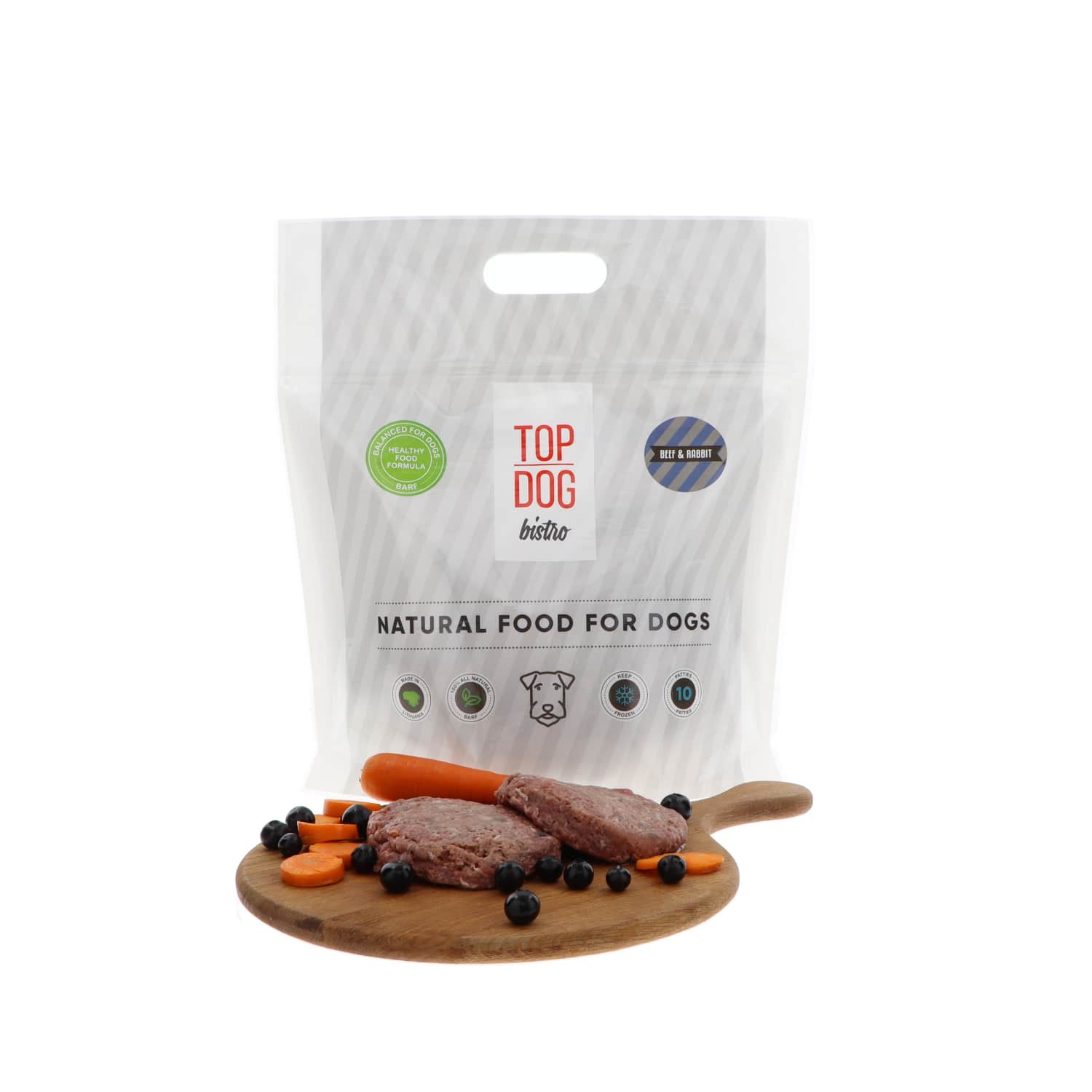 Замороженный корм для собак говядина, кролик TOP DOG, 1,6 kg