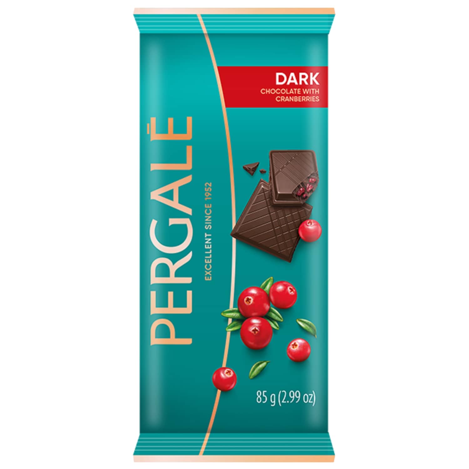 Dark chocolate PERGALĖ with cranberry pieces, 85 g