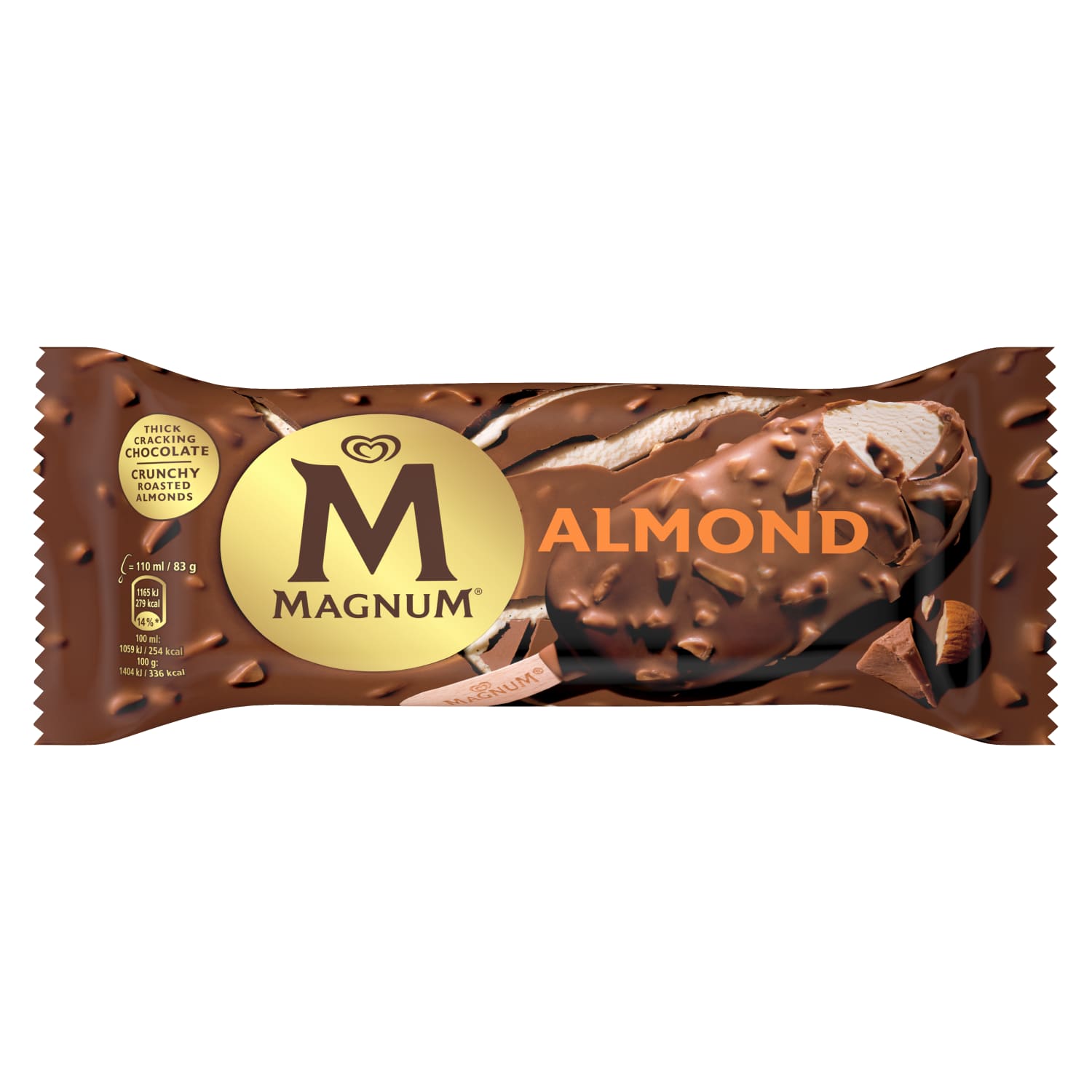Eating ice cream MAGNUM ALMOND, 110 ml / 83 g