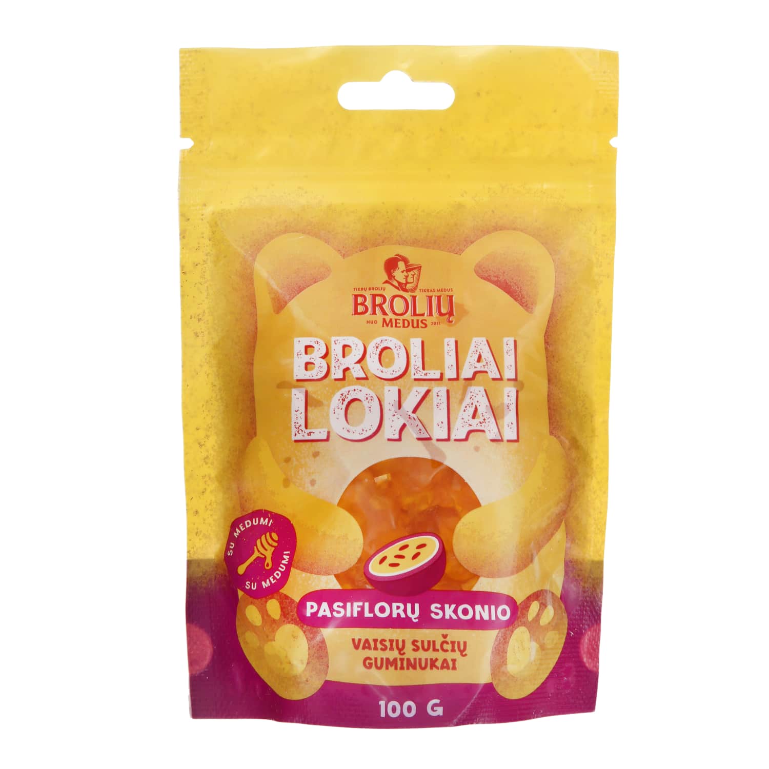 Жевательные мишки со вкусом маракуйи BROLIŲ MEDUS, 100 г