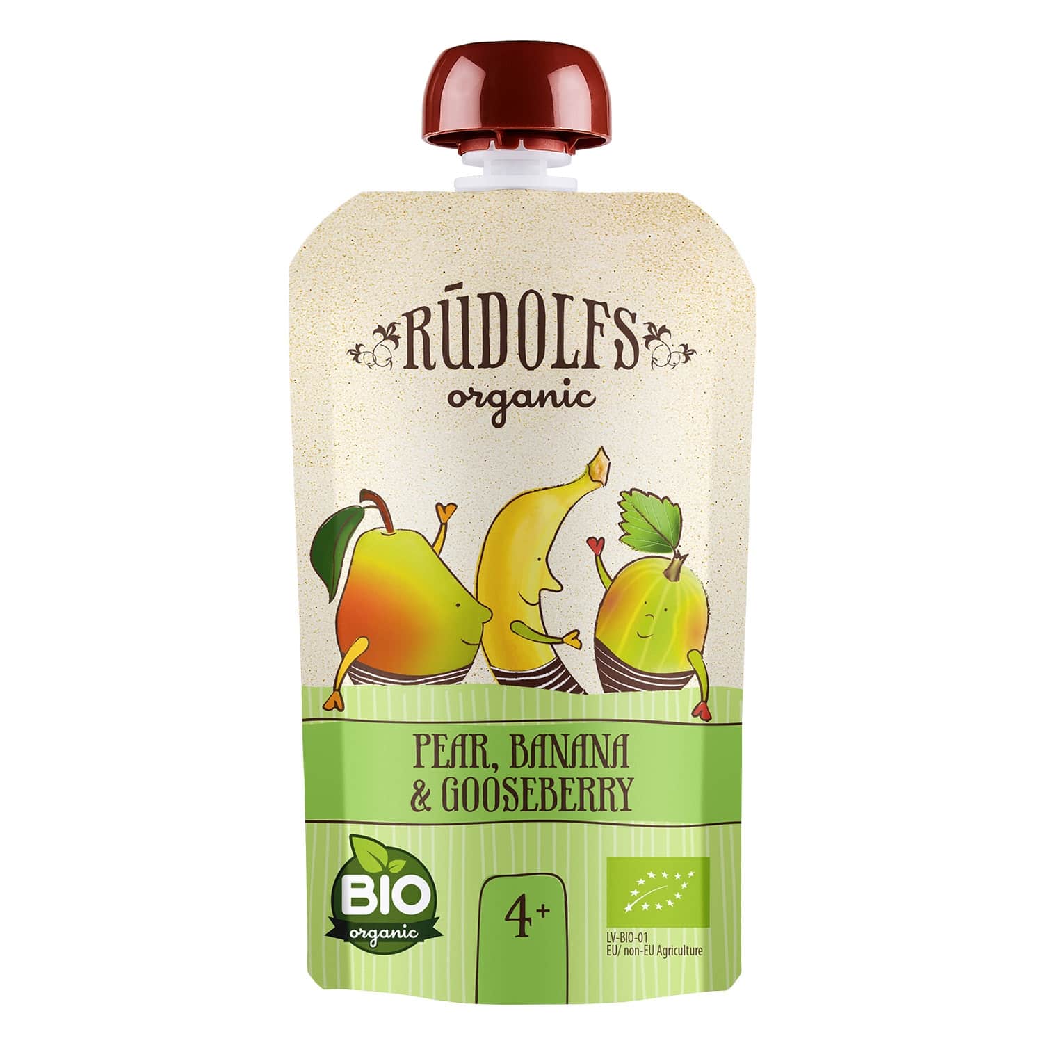 Экологическое пюре из груши, банана и абрикоса RŪDOLFS, 110 г