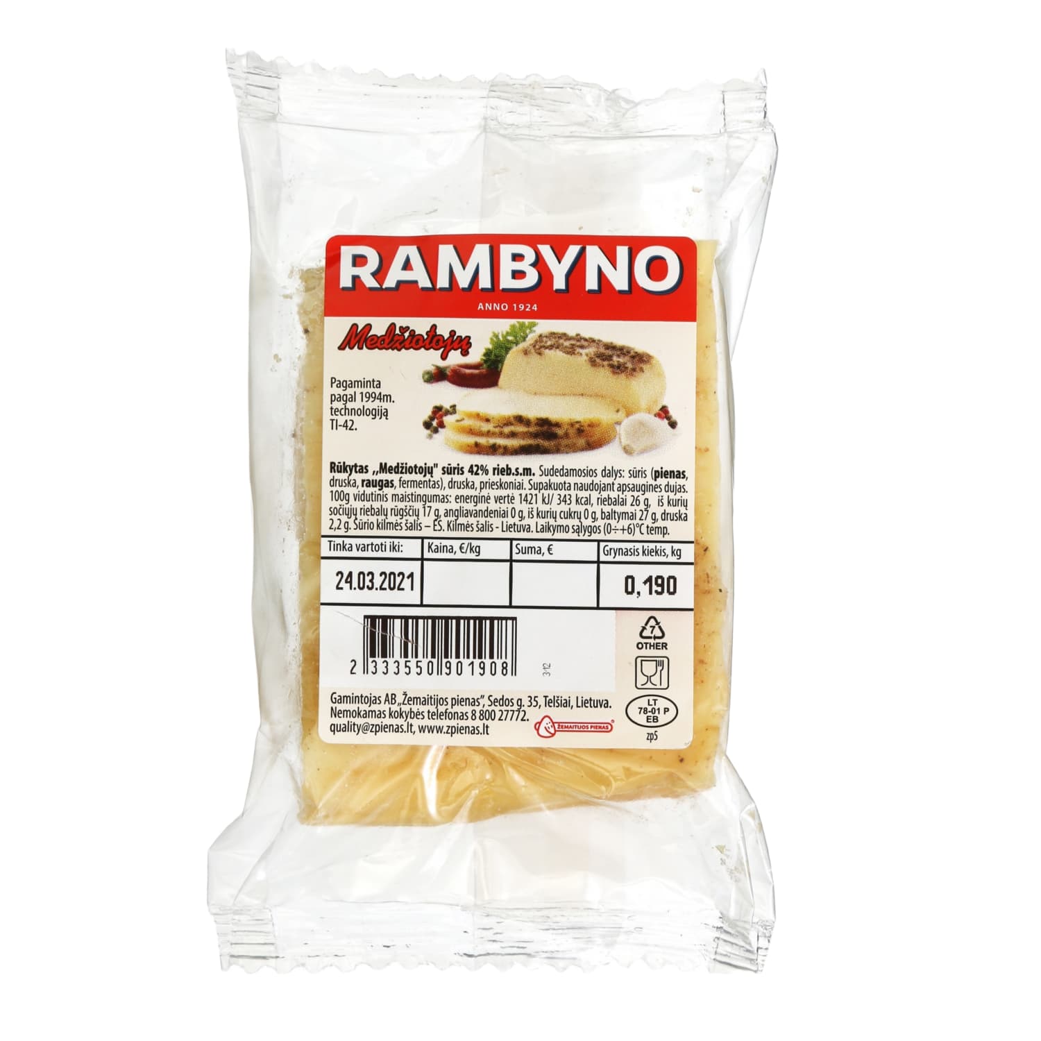 Rūk. RAMBYNO MEDŽIOTOJŲ sūris, 42% rieb., 1kg