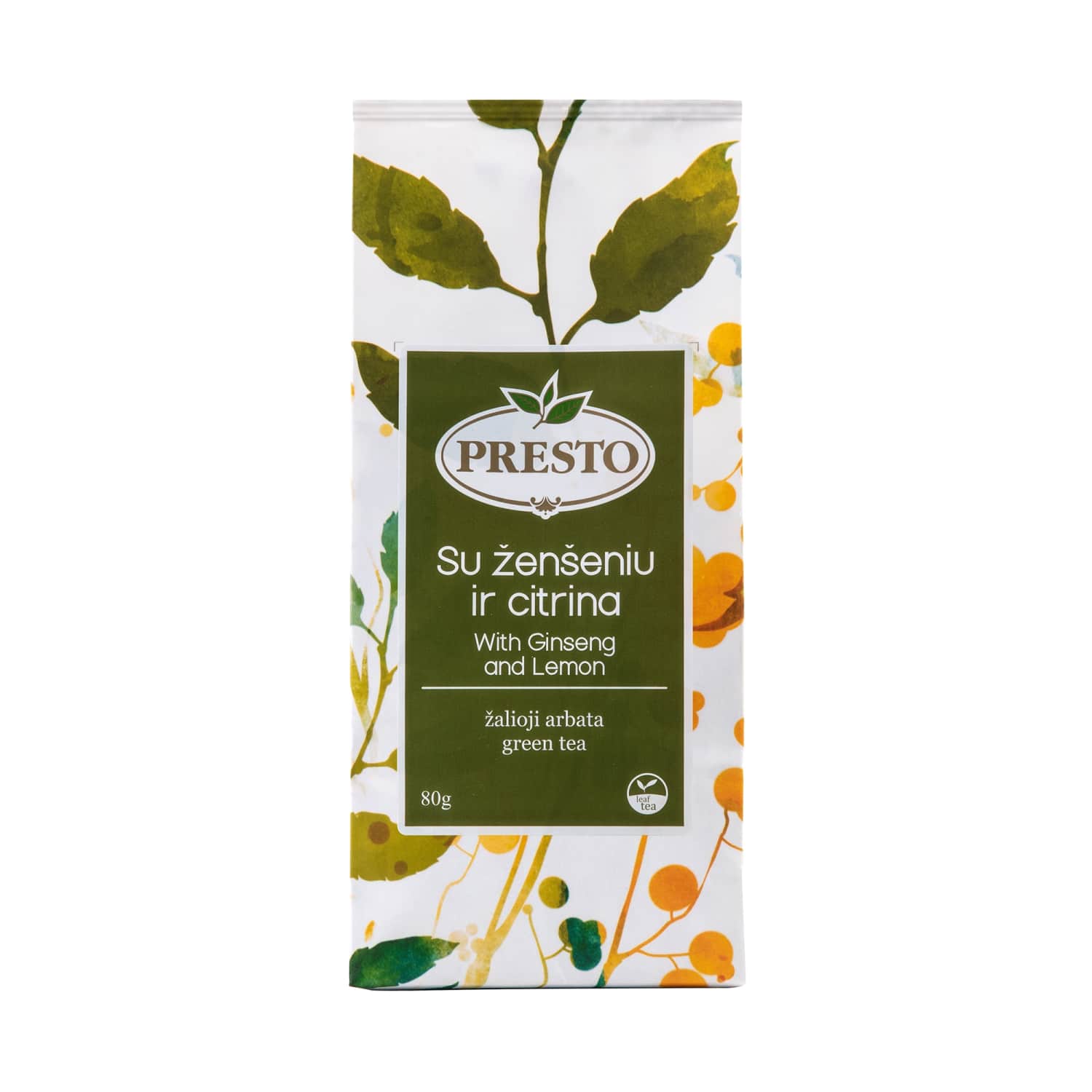 Green tea with ginseng, lemon PRESTO, 80 g