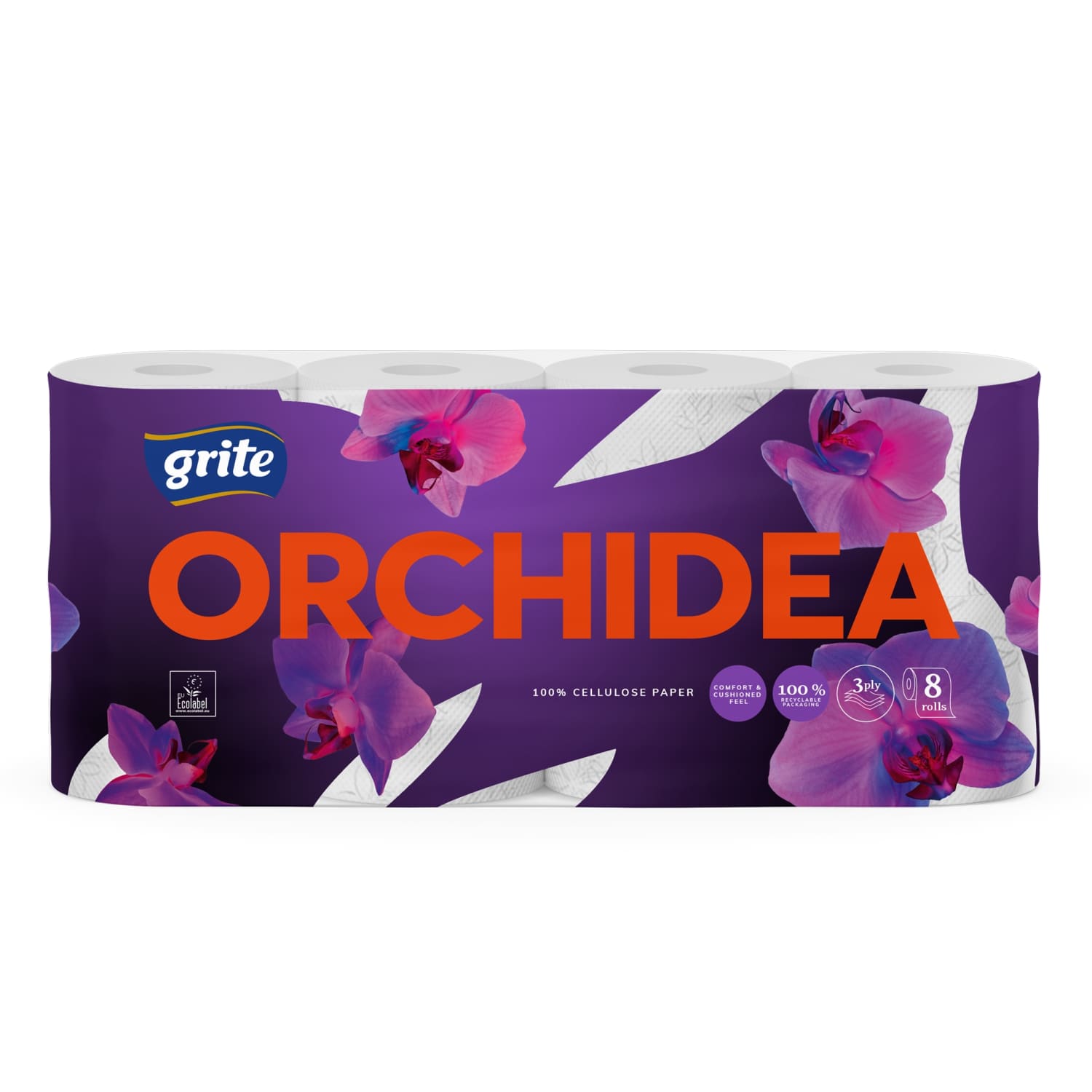 Туалетная бумага GRITE ORCHIDEA, 3 слоя, 8 шт.