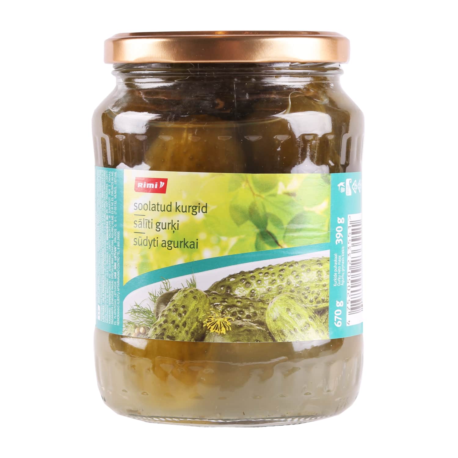Соленые огурцы RIMI, 670 г / 390 г