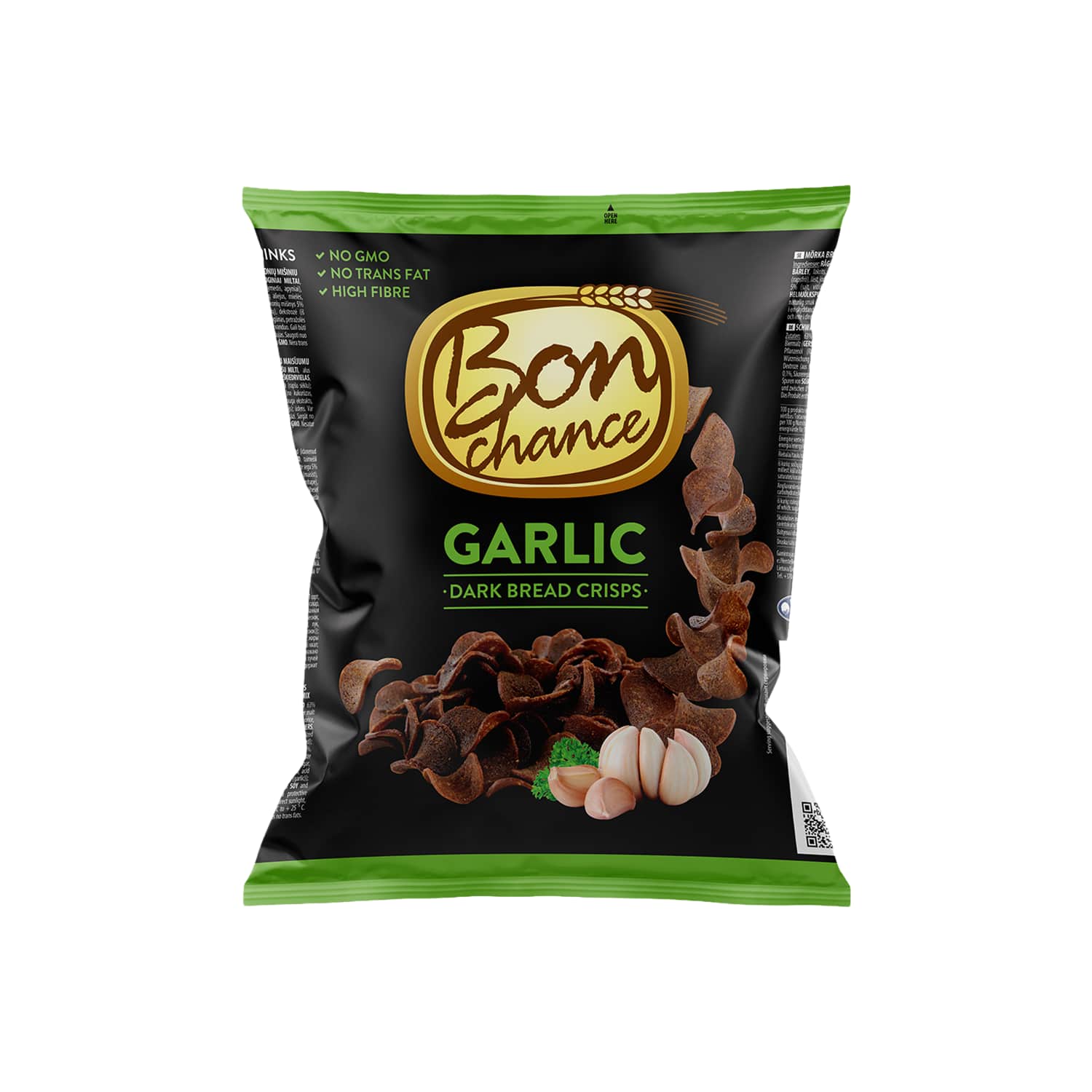 Чёрные хлебные чипсы с чесноком BON CHANCE, 120 г
