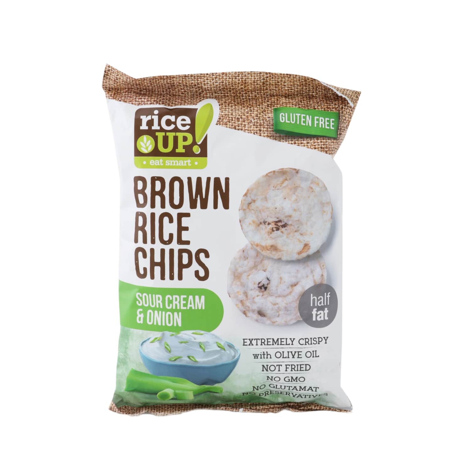 Brown rice chips with cream, onion, RICE UP, 60 g