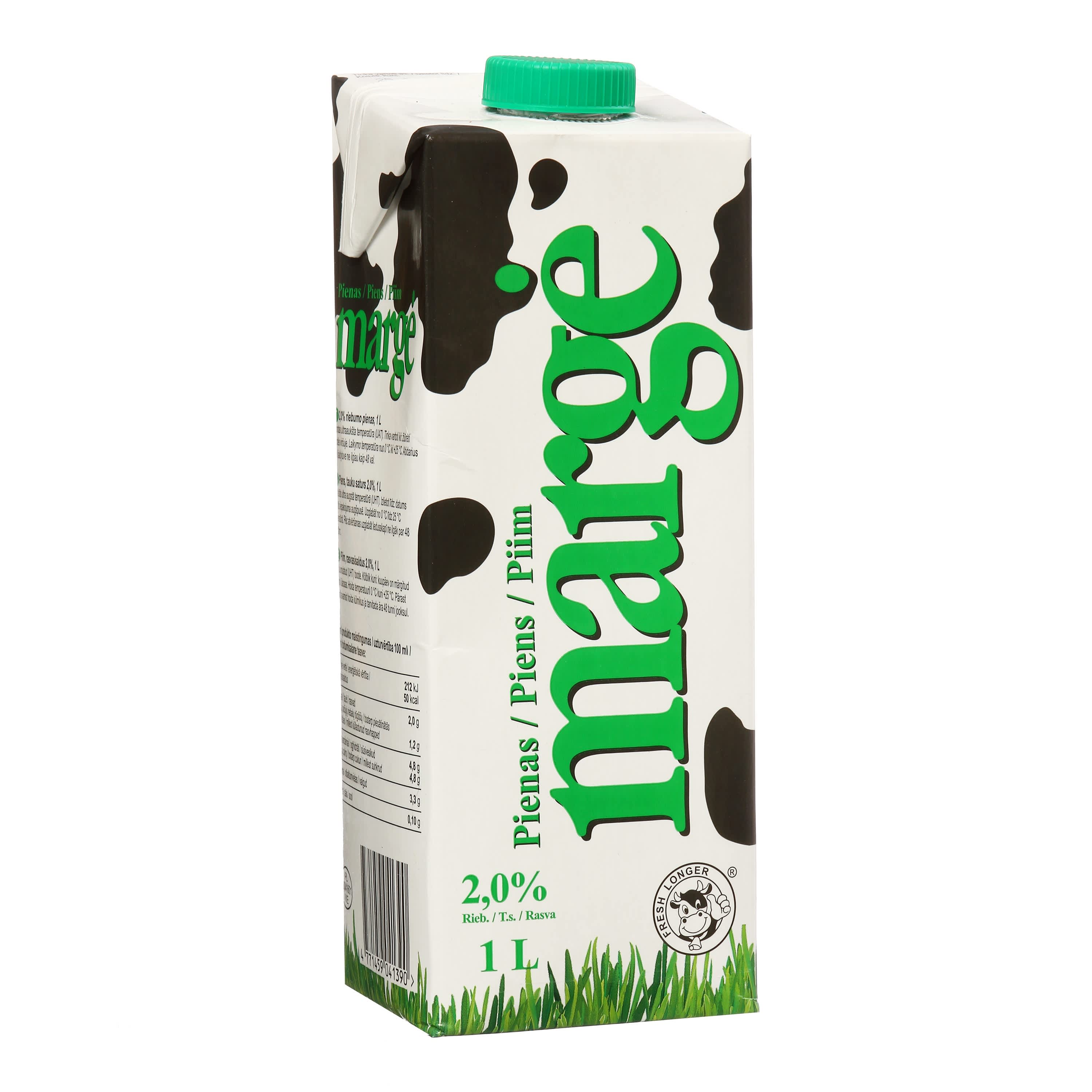 Milk MARGĖ, UHT, 2.0% fat, 1 l