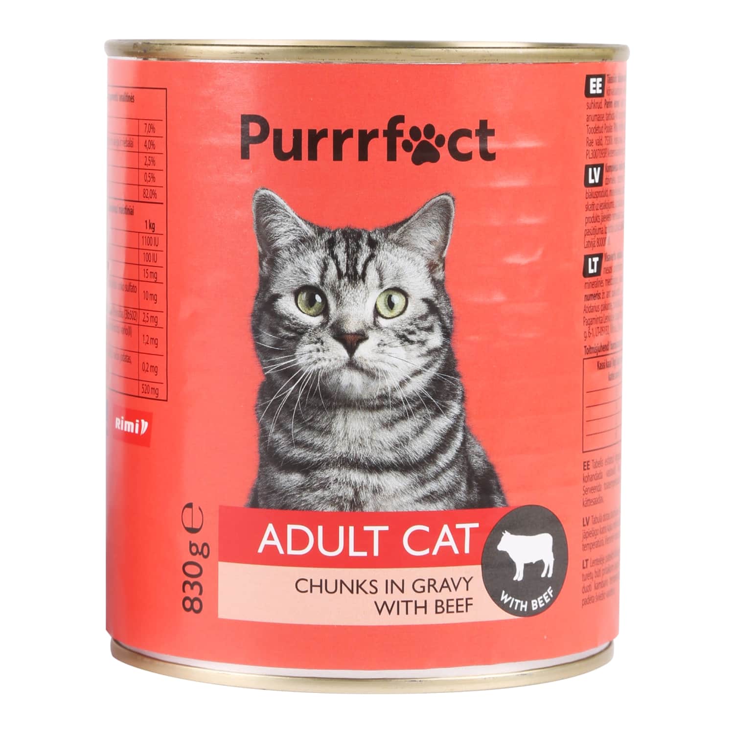 Консервированный корм для кошек с говядиной PURRRFECT, 820г