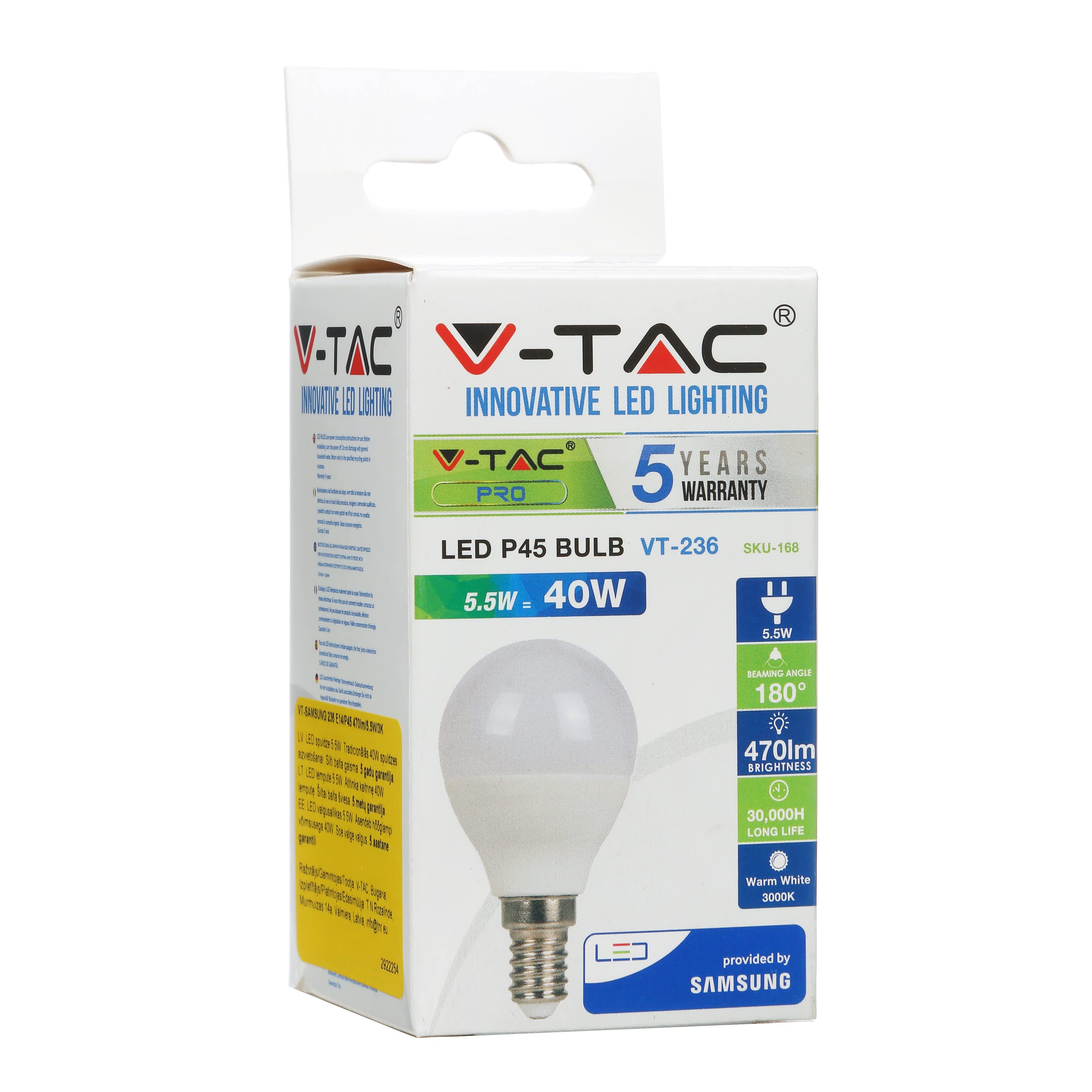 LED lemputė V-TAC e14 p45 3k Vt-smg1880