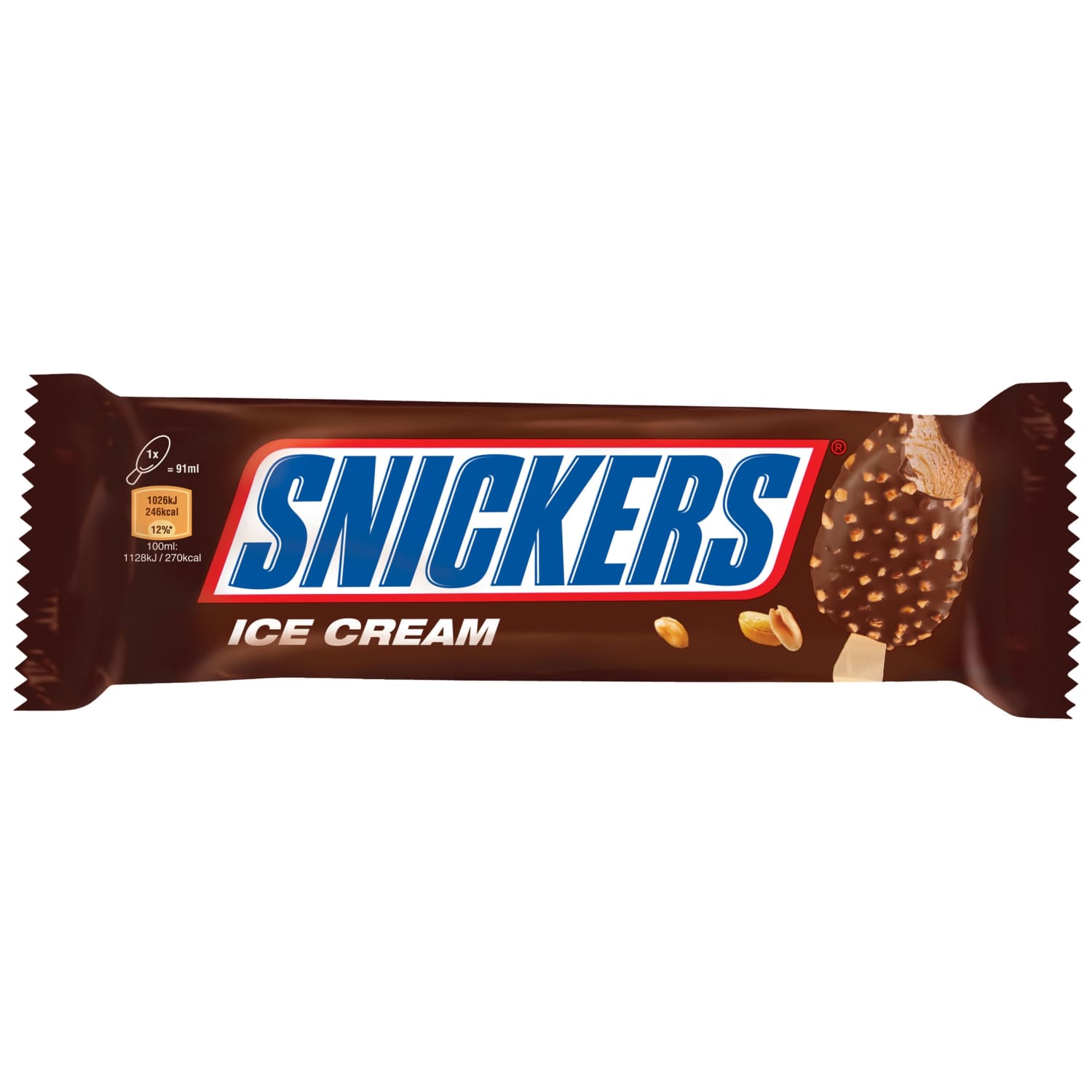Молочное съедобное мороженое на палочке SNICKERS, 91мл/73г