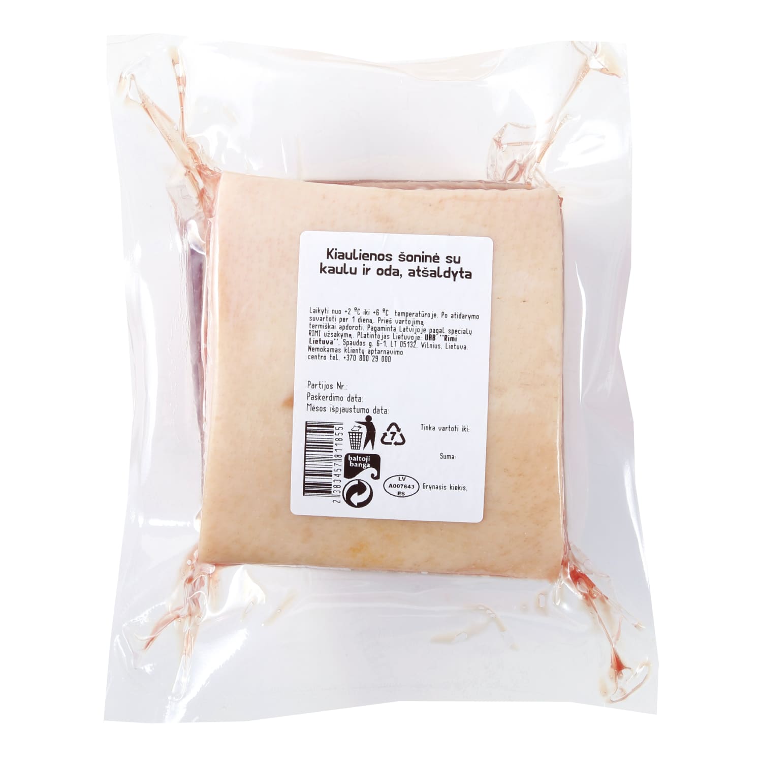 Atšald. kiaulienos šoninė su kaulu, oda, 1 kg