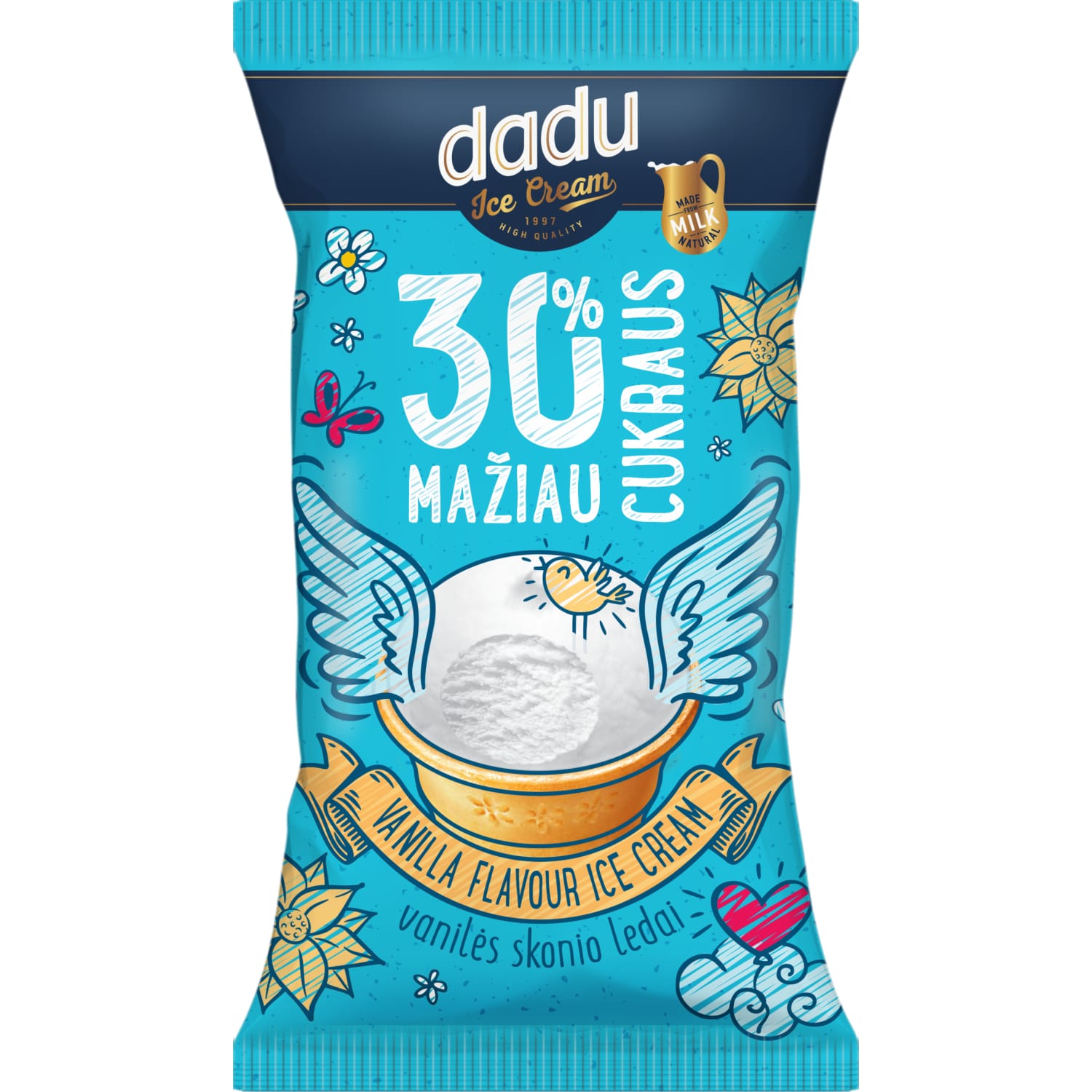 Ванильный пломбир DADU МЕНЬШЕ САХАРА, 40 г / 85 мл