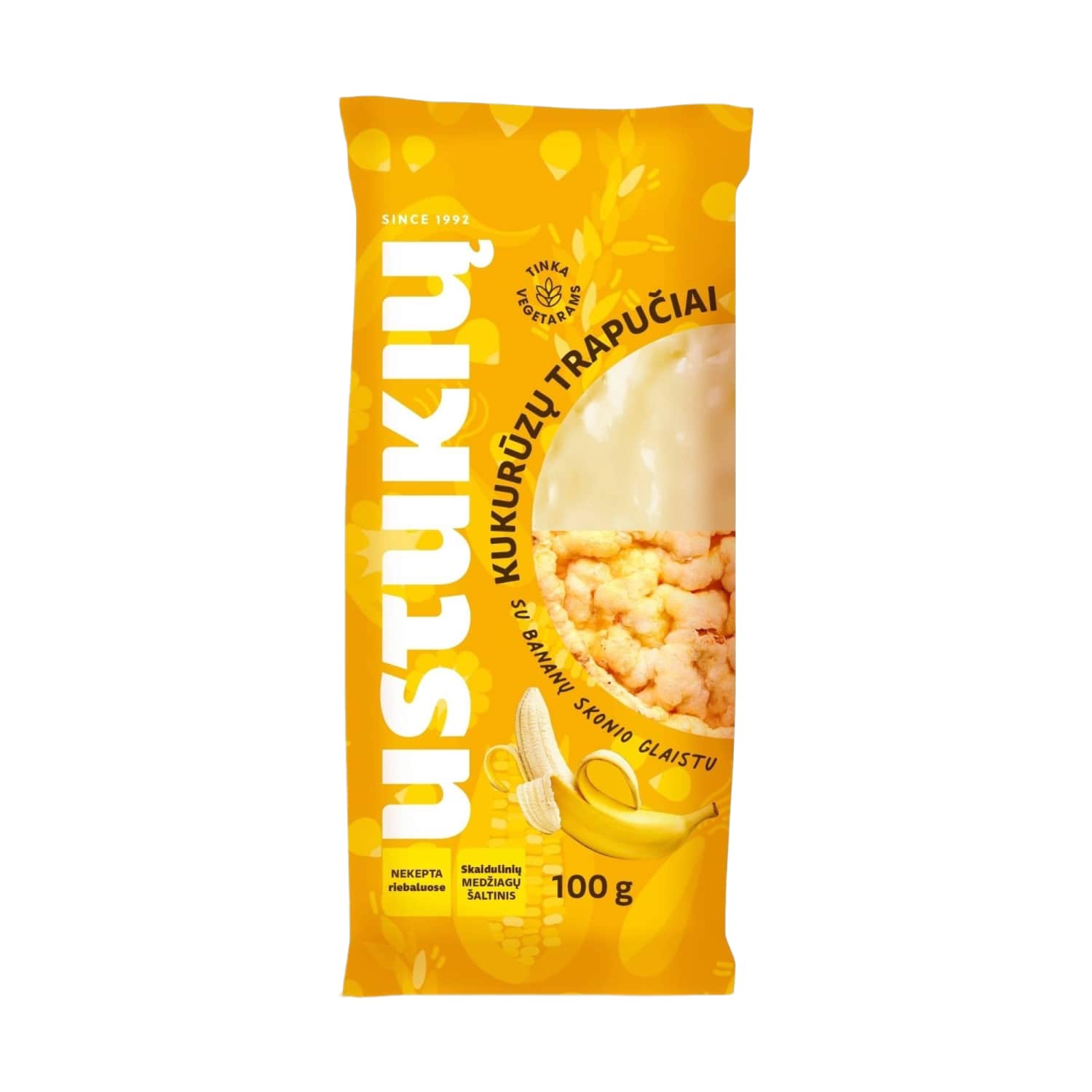 Кукурузные крекеры с банановым вкусом глазированные USTUKIŲ MALŪNAS, 90г