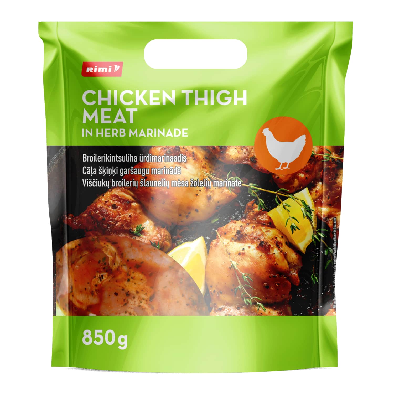 Chicken broiler thigh meat Rimi herb marinated, 850 g