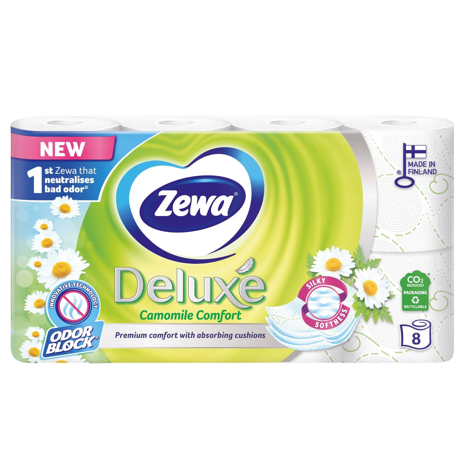Туалетная бумага ZEWA DELUXE CAMOMILE, 3 слоя, 8 шт.