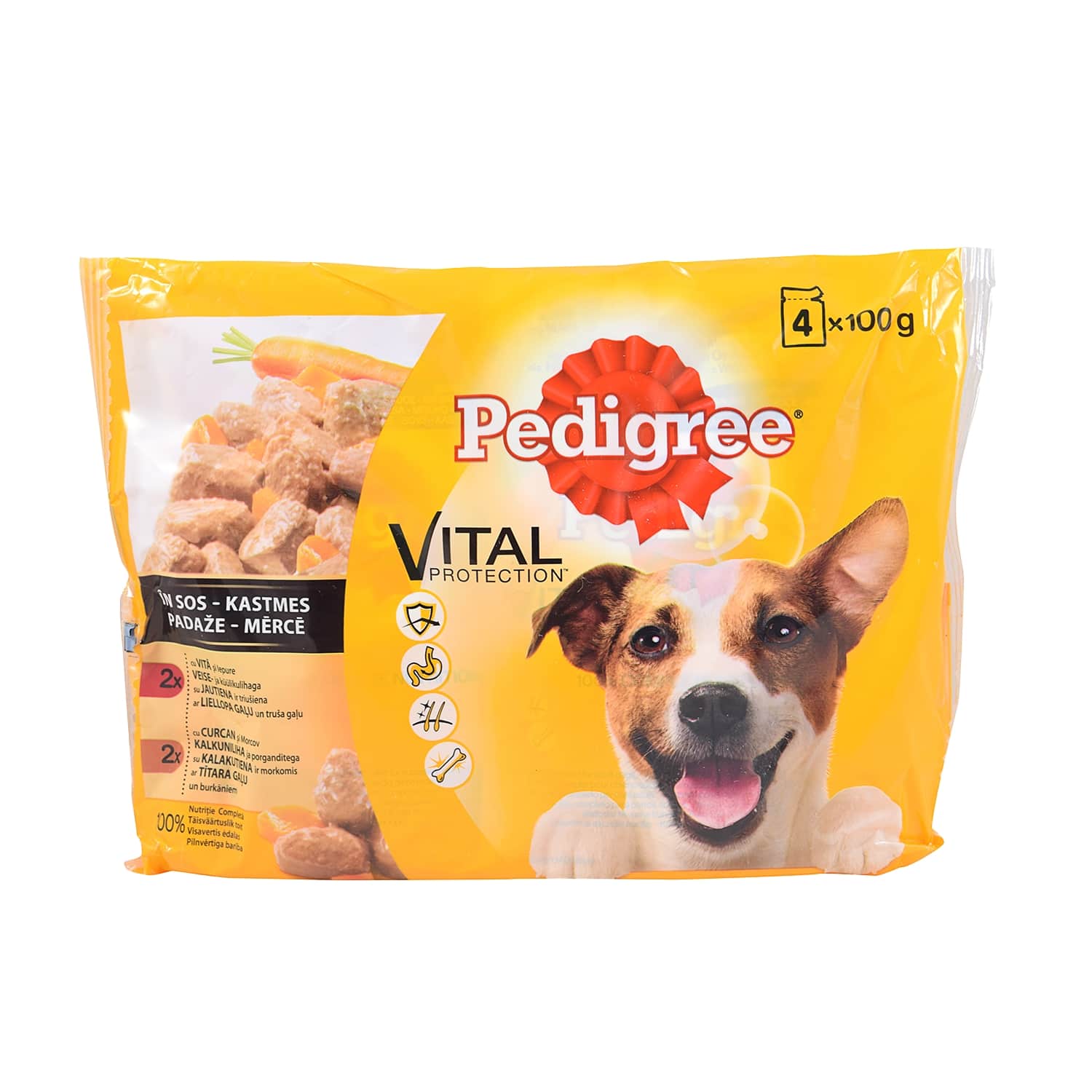 Canned dog food, turkey, carrot, PEDIGREE, 4 pcs. x 100g