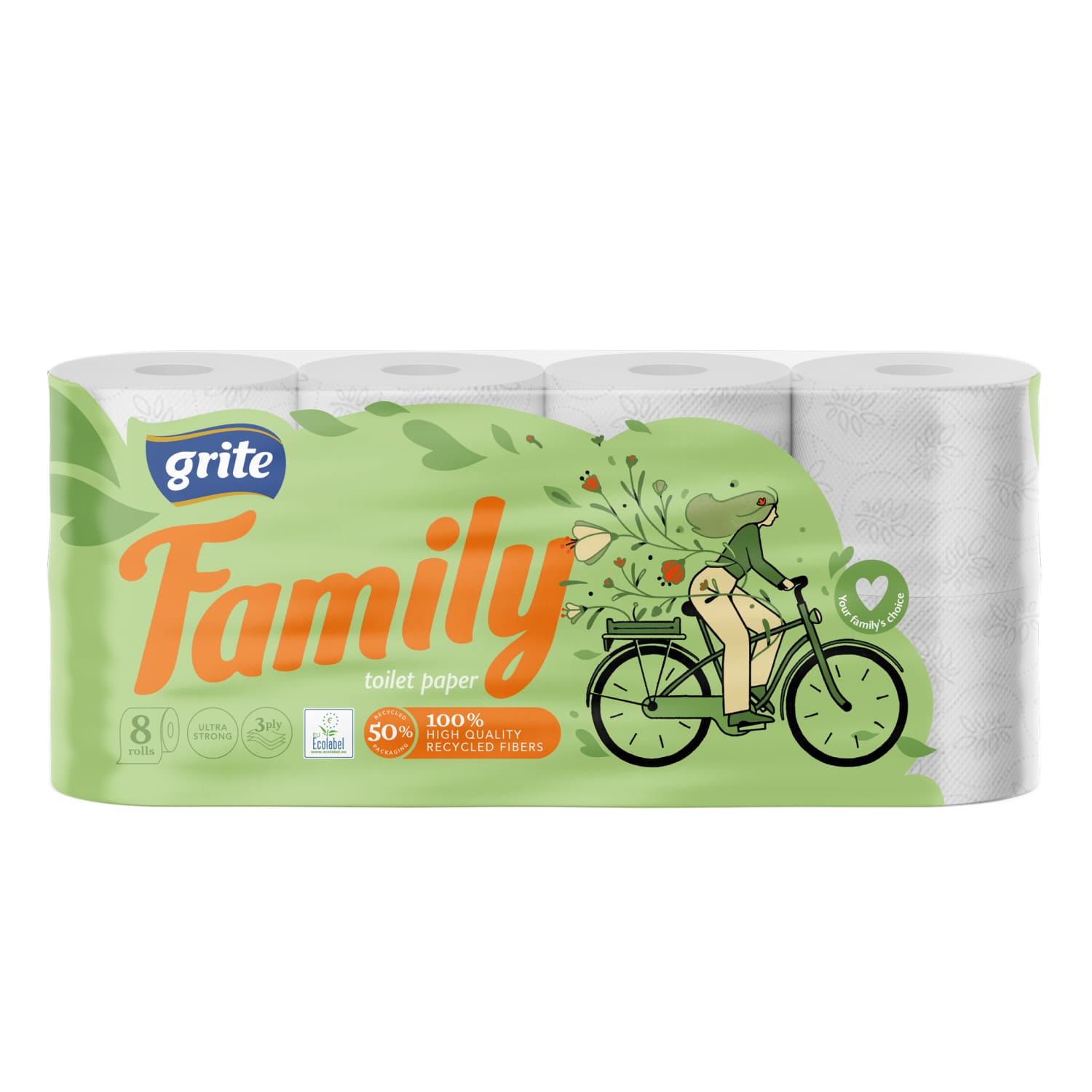 Туалетная бумага Grite Family, 8 шт., 3 слоя.