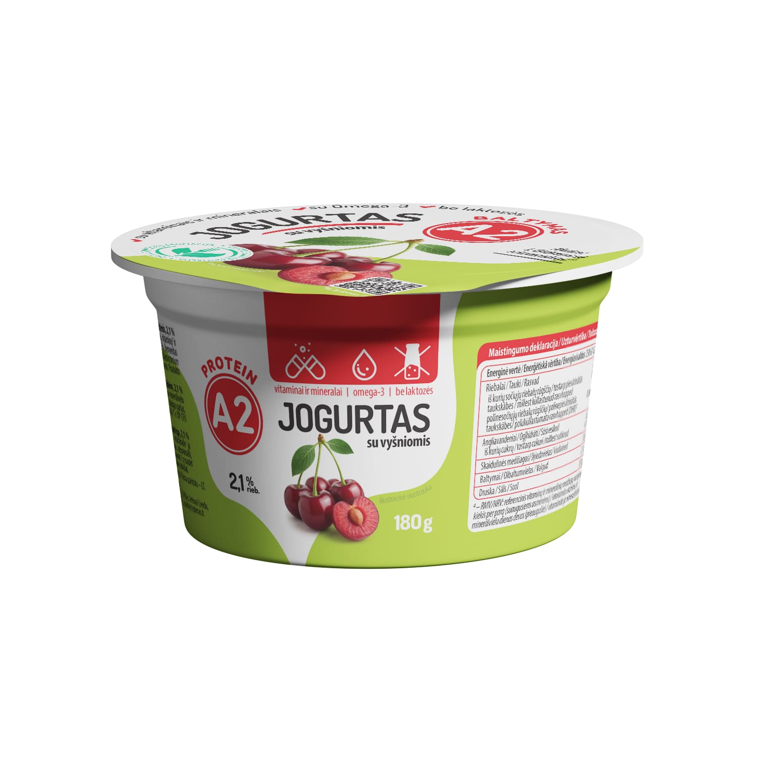 Yogurt A2, lactose-free with cherry, 2.1%, 180 g