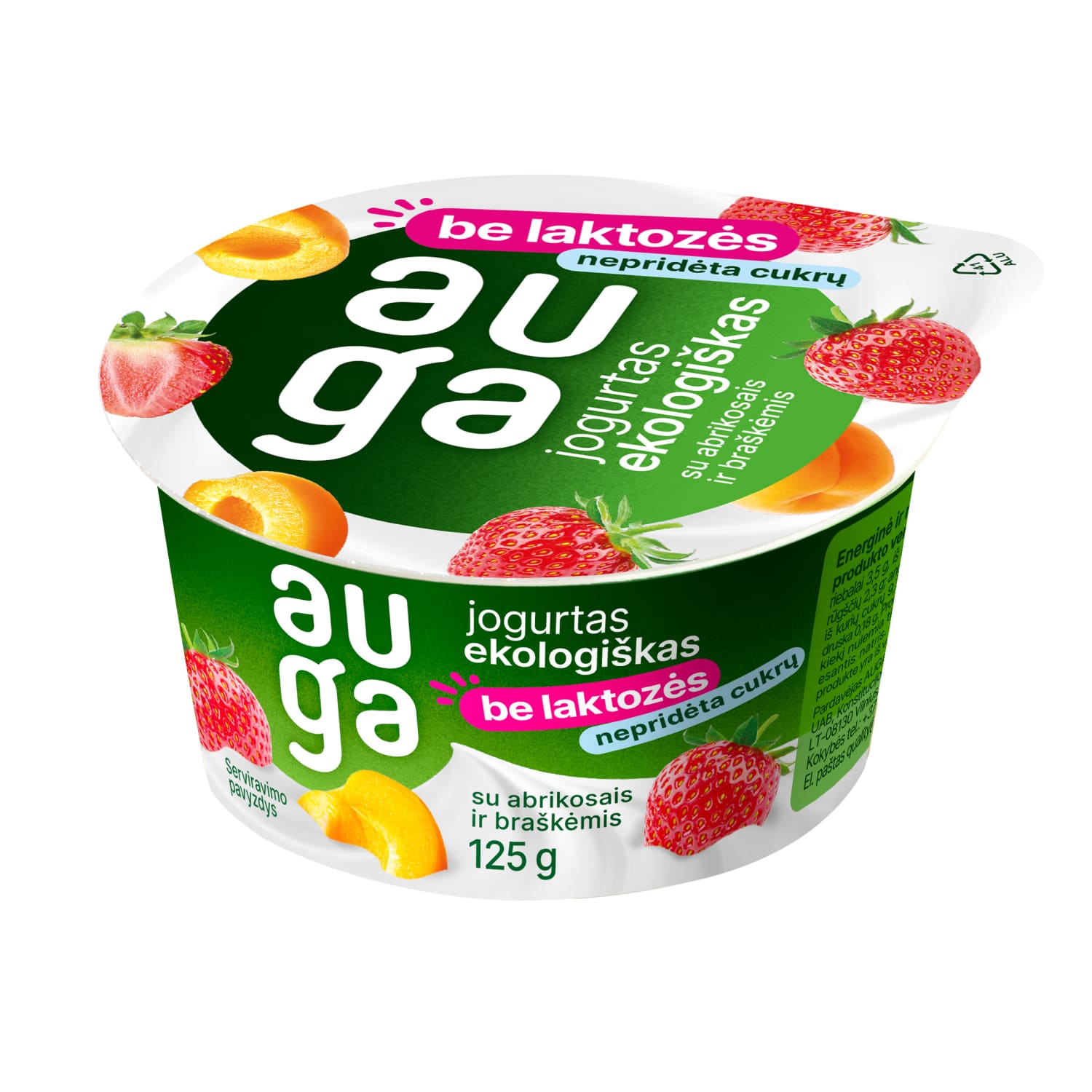 Ekol. yogurt with apricot, strawberry AUGA, 125 g