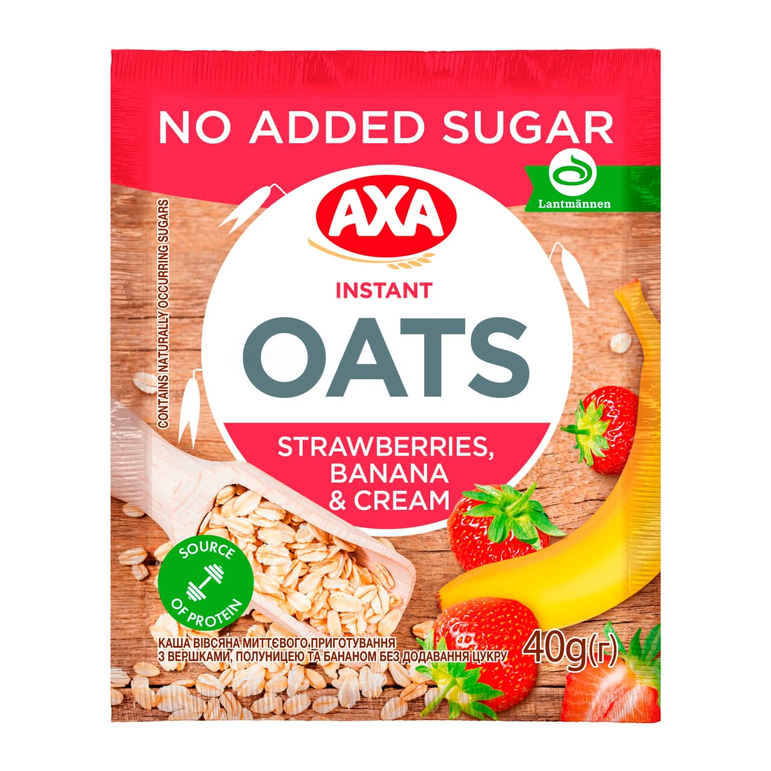 Овсяная каша AXA с кремом, клубникой, бананом, 40 г