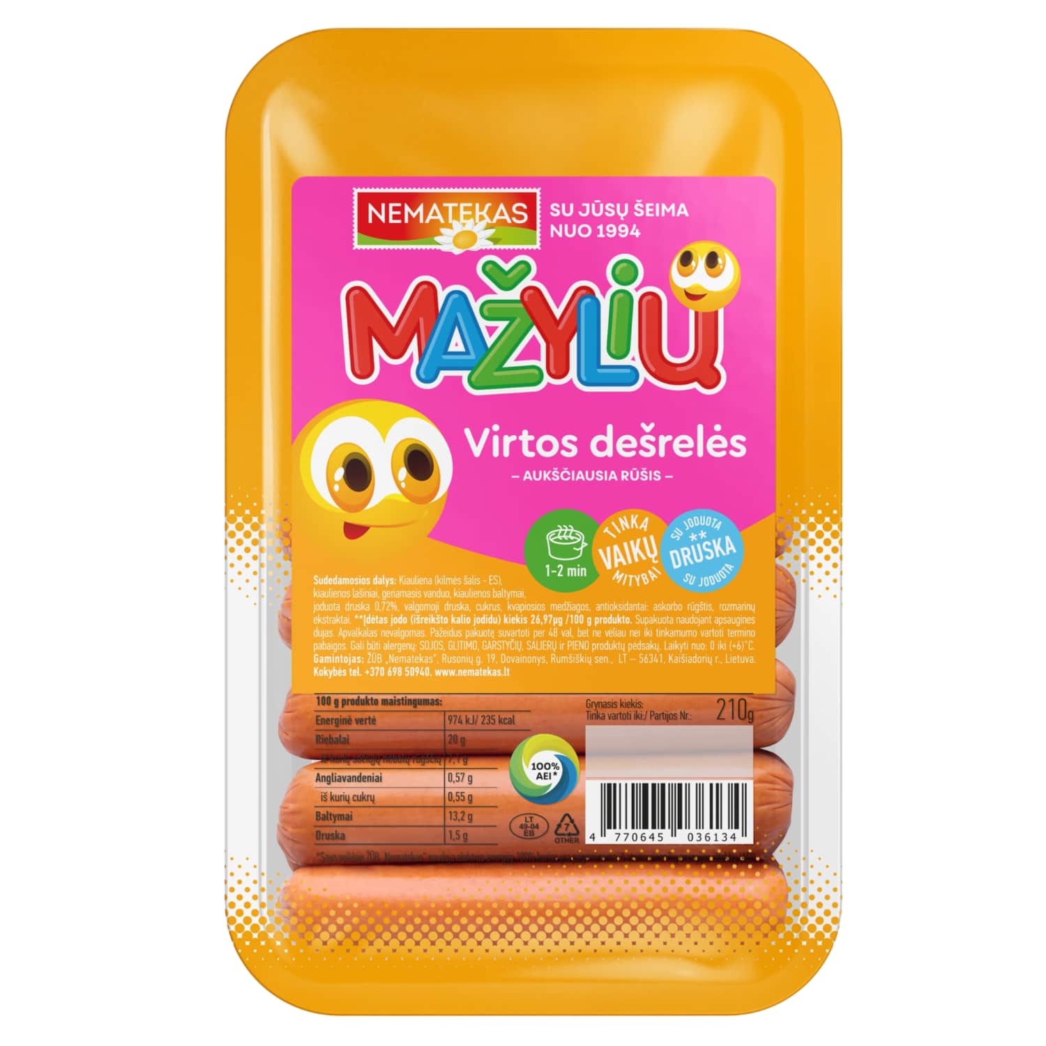 Boiled LITTLE sausages with iodized salt, 210g