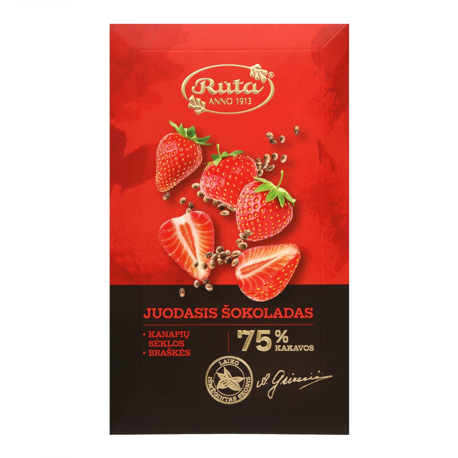 Шоколад с коноплей и клубникой RŪTA, 90 г